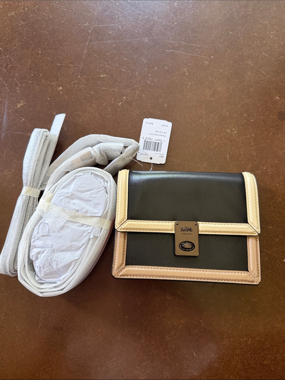 Coach Colorblock Leather purse  in Black with tan and Cream Trim